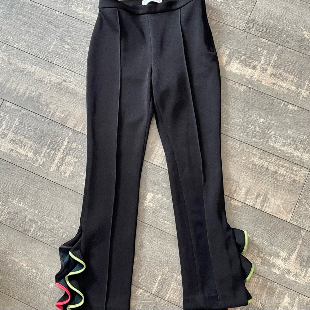 Toga Pulla Black Ruffled-Hem Knit Pants Small
